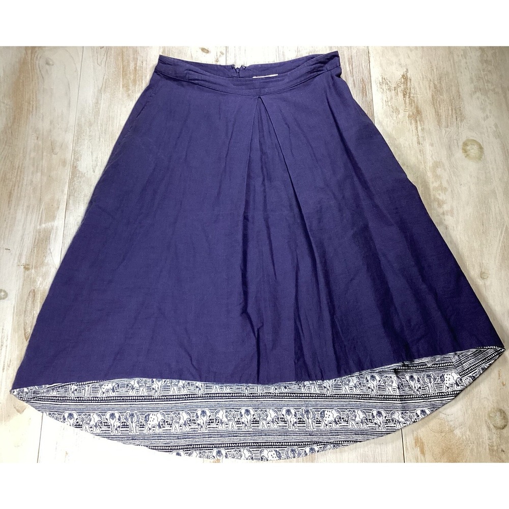 Blue Cotton High Low Skirt With Peek A Boo‎ Elephant Lining Women's Medium